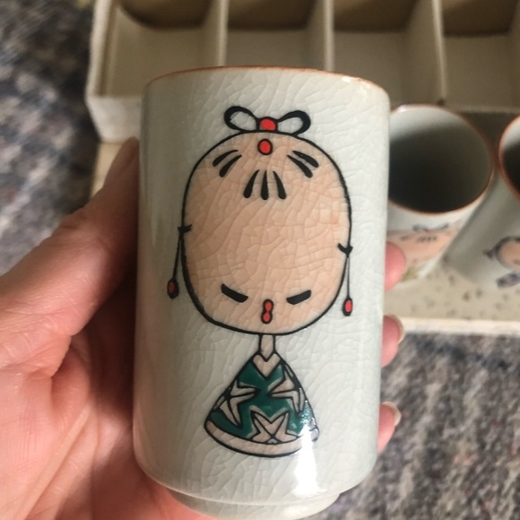 VINTAGE OTAGIRI OMC JAPAN KOKESHI GIRLS SET OF 6 SMALL CUPS - Picture 12 of 14